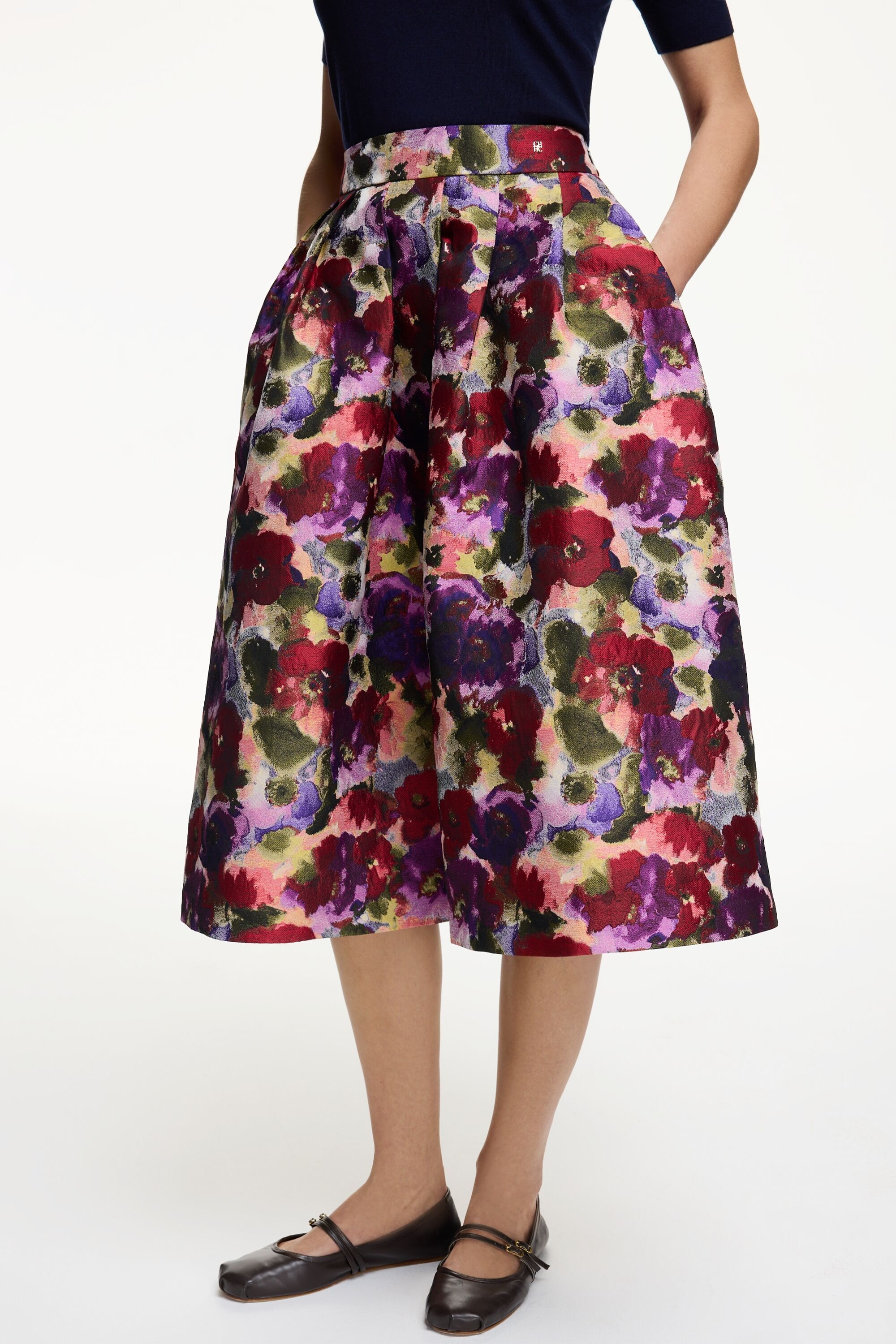 Flowery jacquard midi skirt