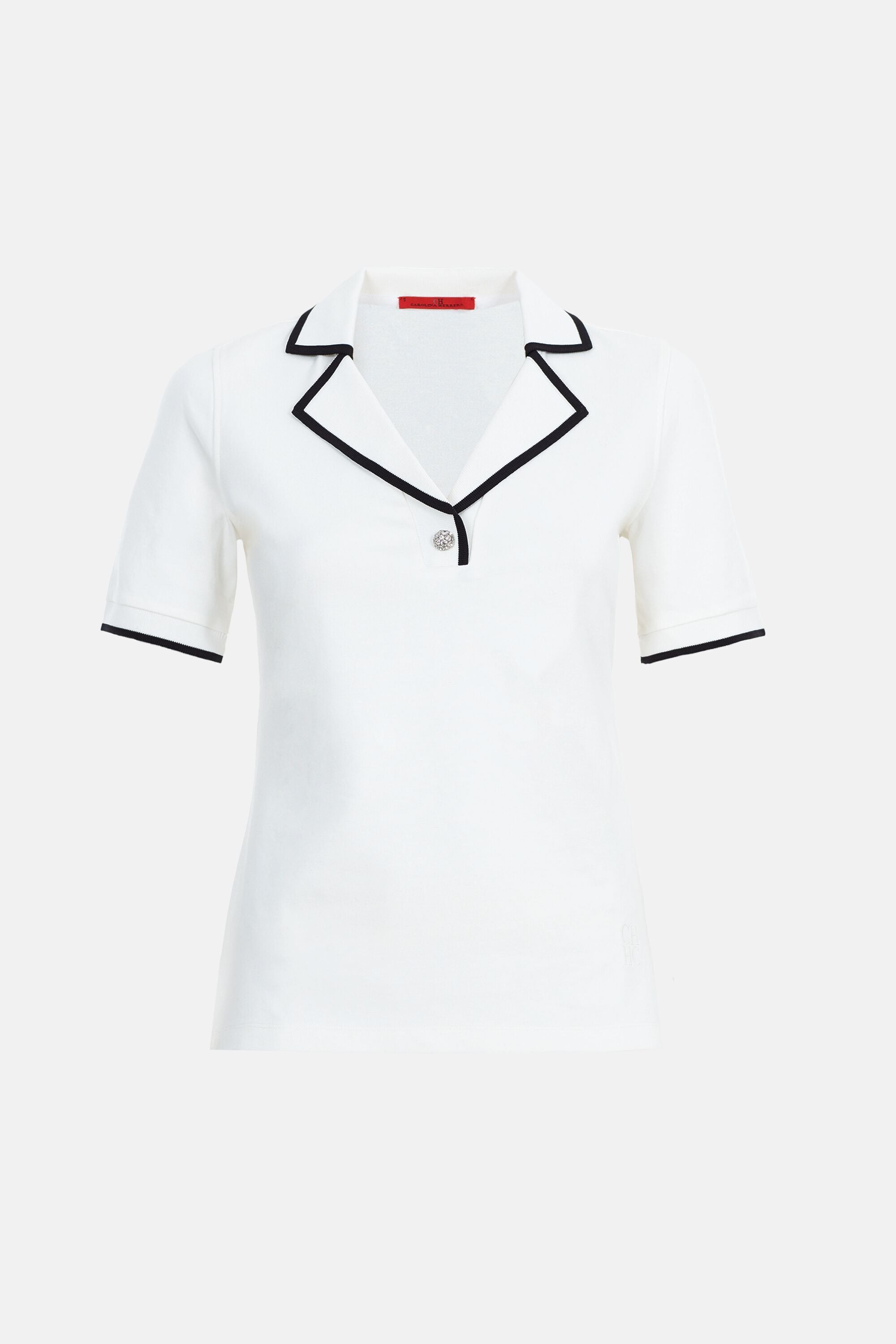 Milano Knit Polo Shirt with Lapels ivory - CH Carolina Herrera 