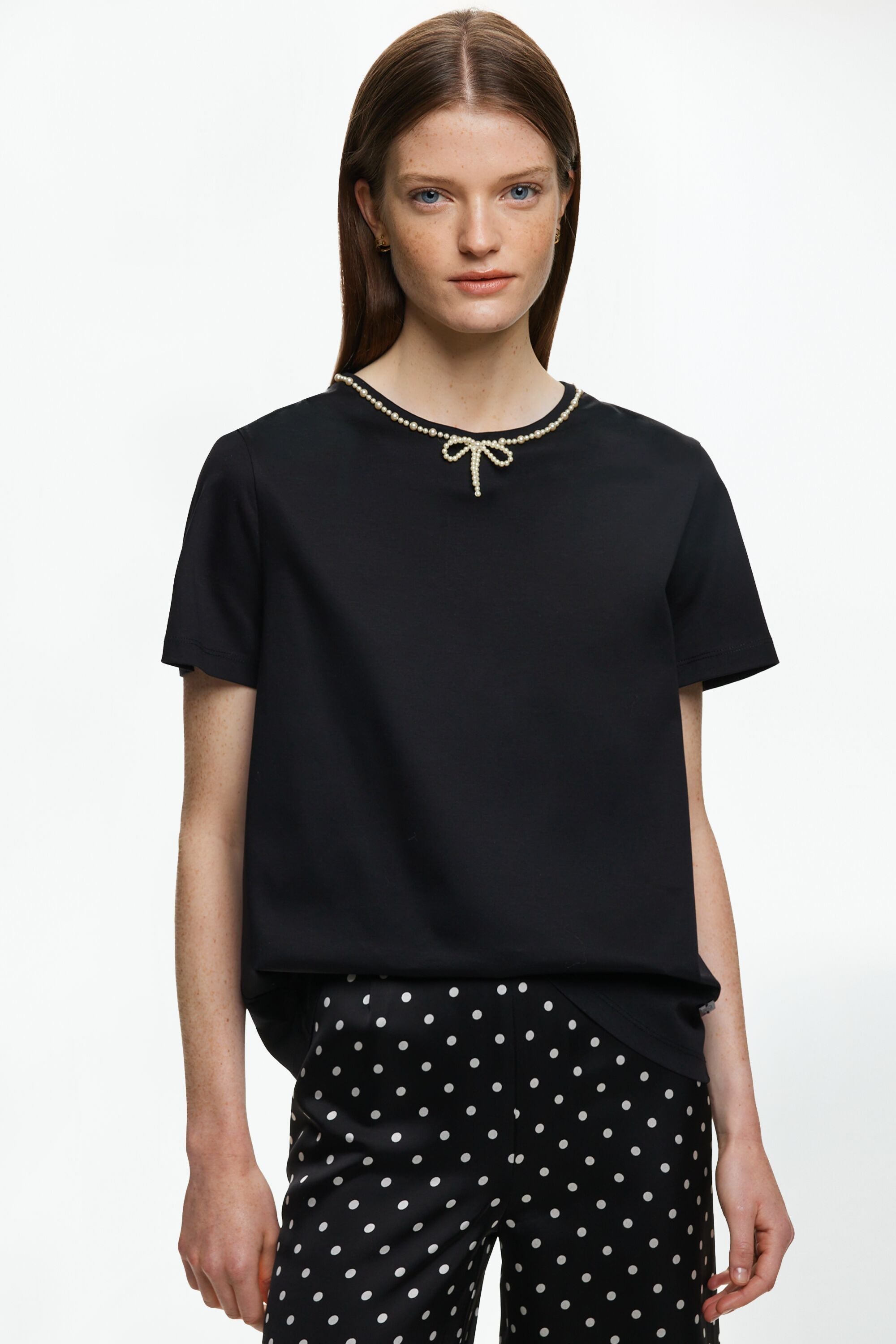 CH Carolina Herrera XS Top Shirt Sweater Blouse Black & White Polka Dotted top