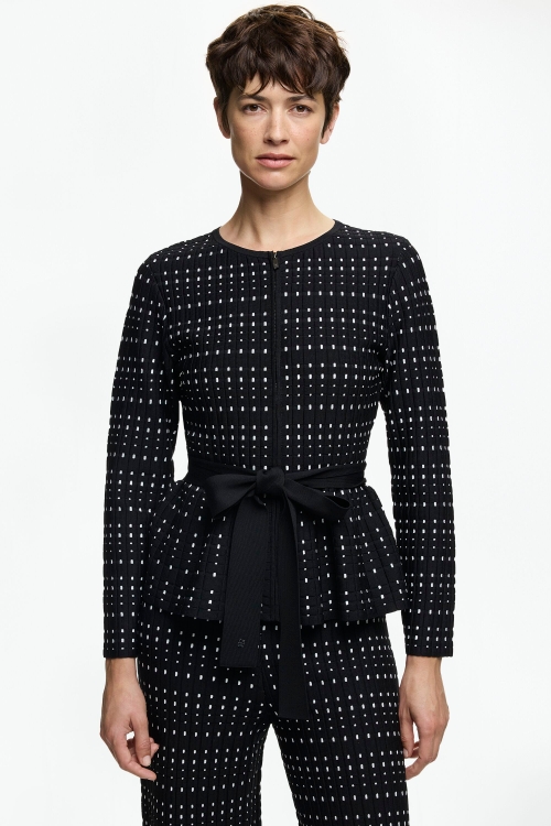 JACQUARD PEPLUM JACKET WITH BELT