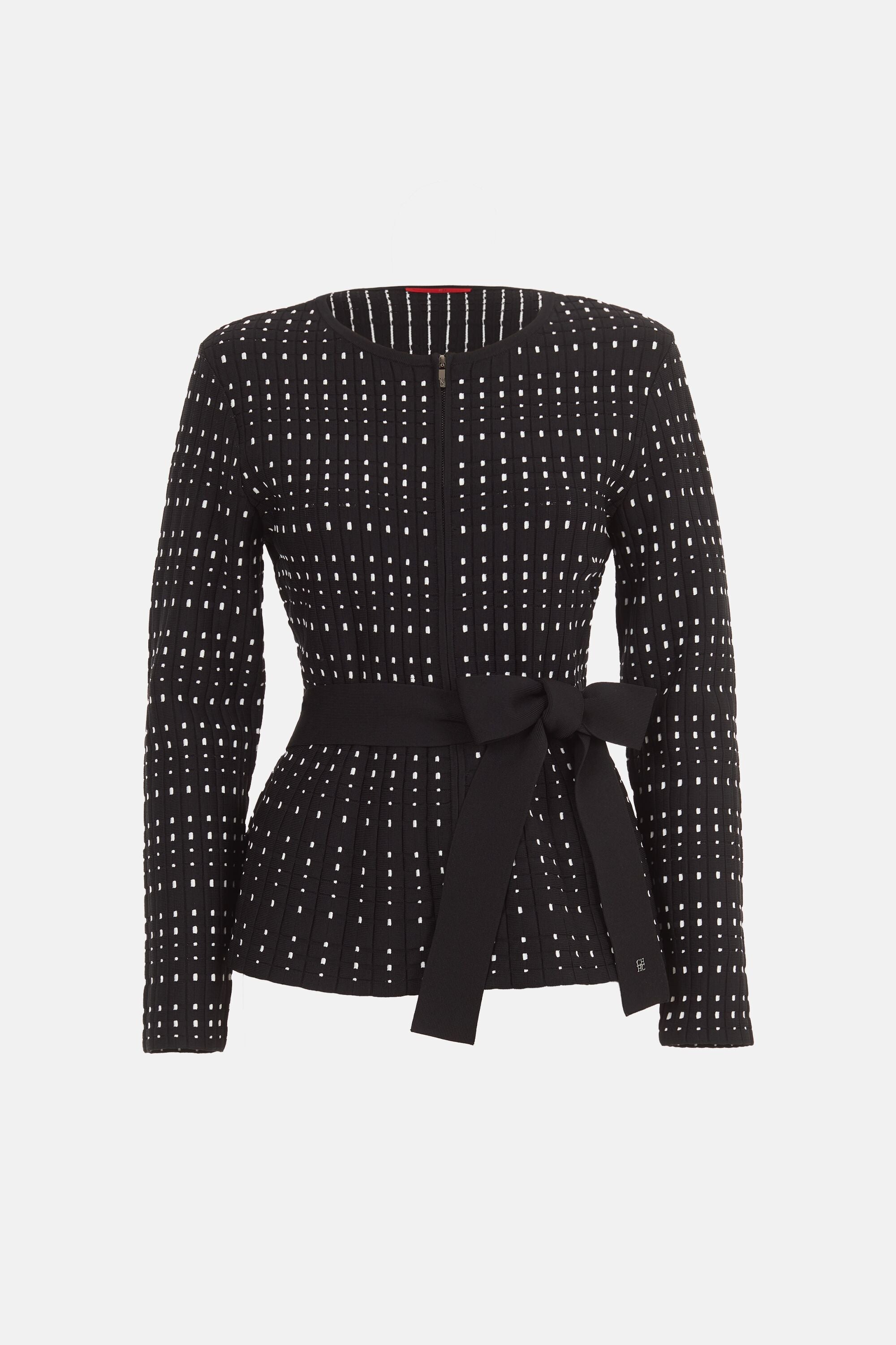 Jacquard Peplum Jacket with Belt black ivory CH Carolina Herrera United States