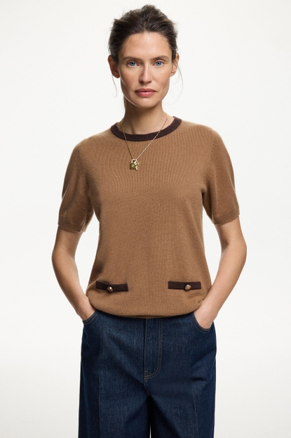 Short-sleeved wool and cashmere sweater