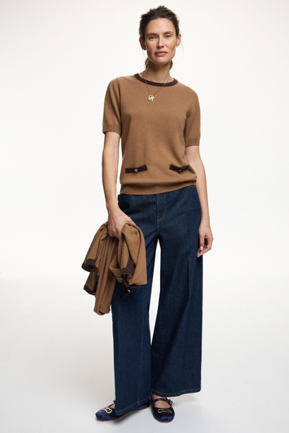 SHORT-SLEEVED WOOL AND CASHMERE STRAIGHT-FIT SWEATER