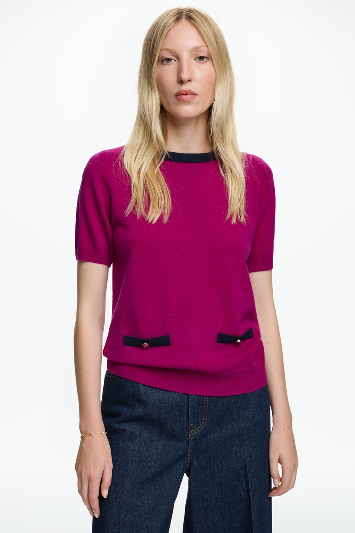 Jersey Recto de Lana y Cashmere Manga Corta