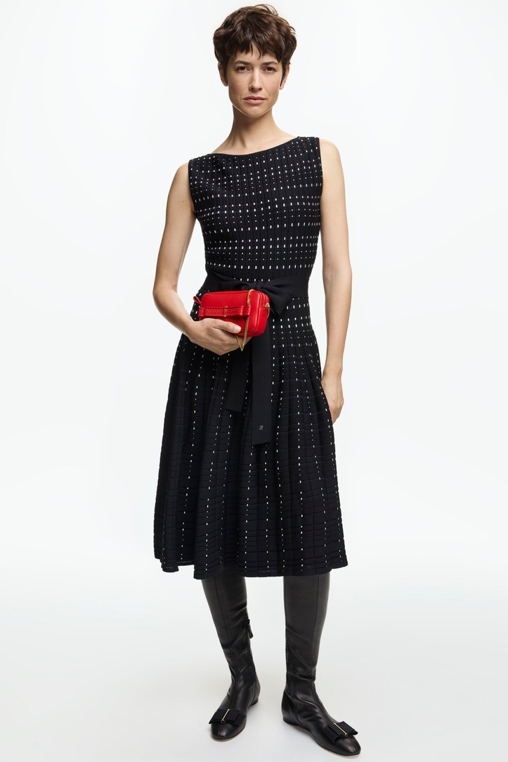 Jacquard Dress with Belt