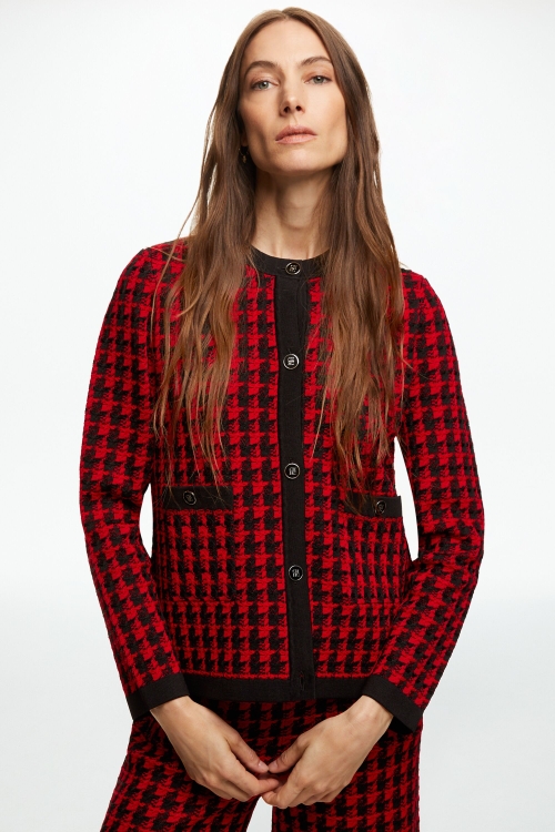 HOUNDSTOOTH JACQUARD FITTED JACKET