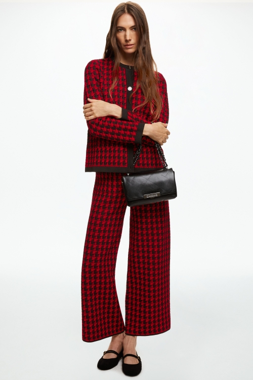 HOUNDSTOOTH JACQUARD STRAIGHT-LEG PANTS