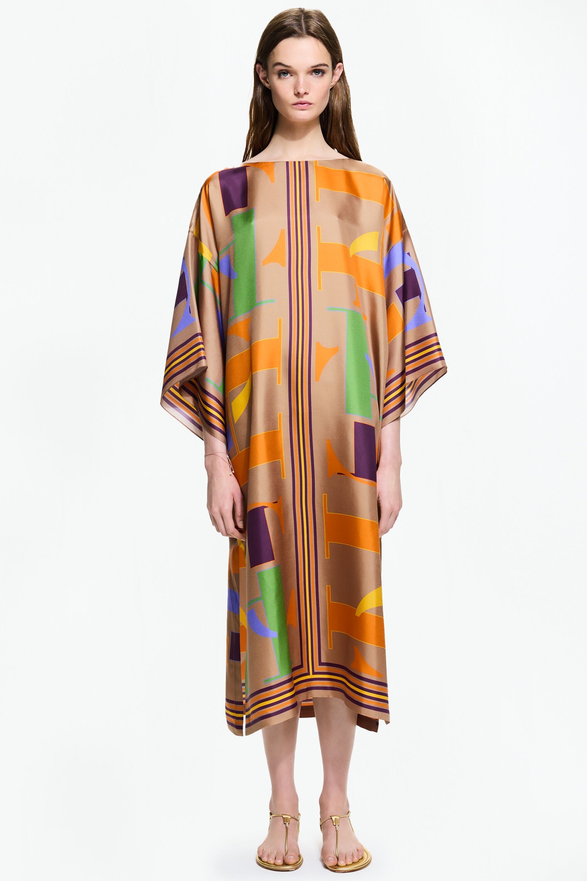 Initials Puzzle silk twill oversize dress