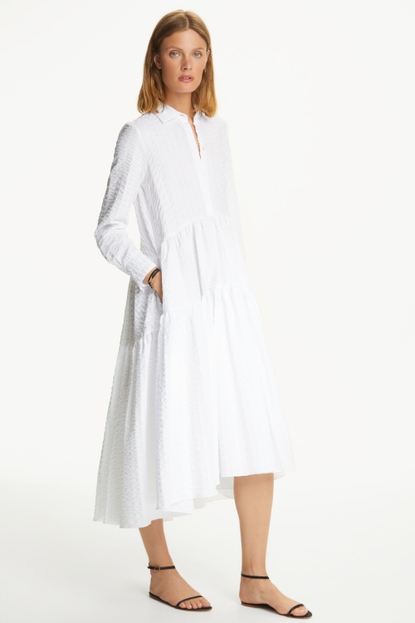 Ruffled cotton shirt dress