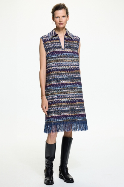 A-line woven dress with fringes