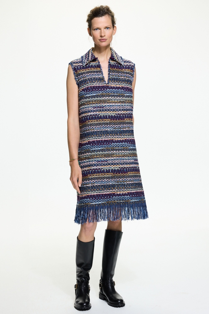 A-line woven dress with fringes