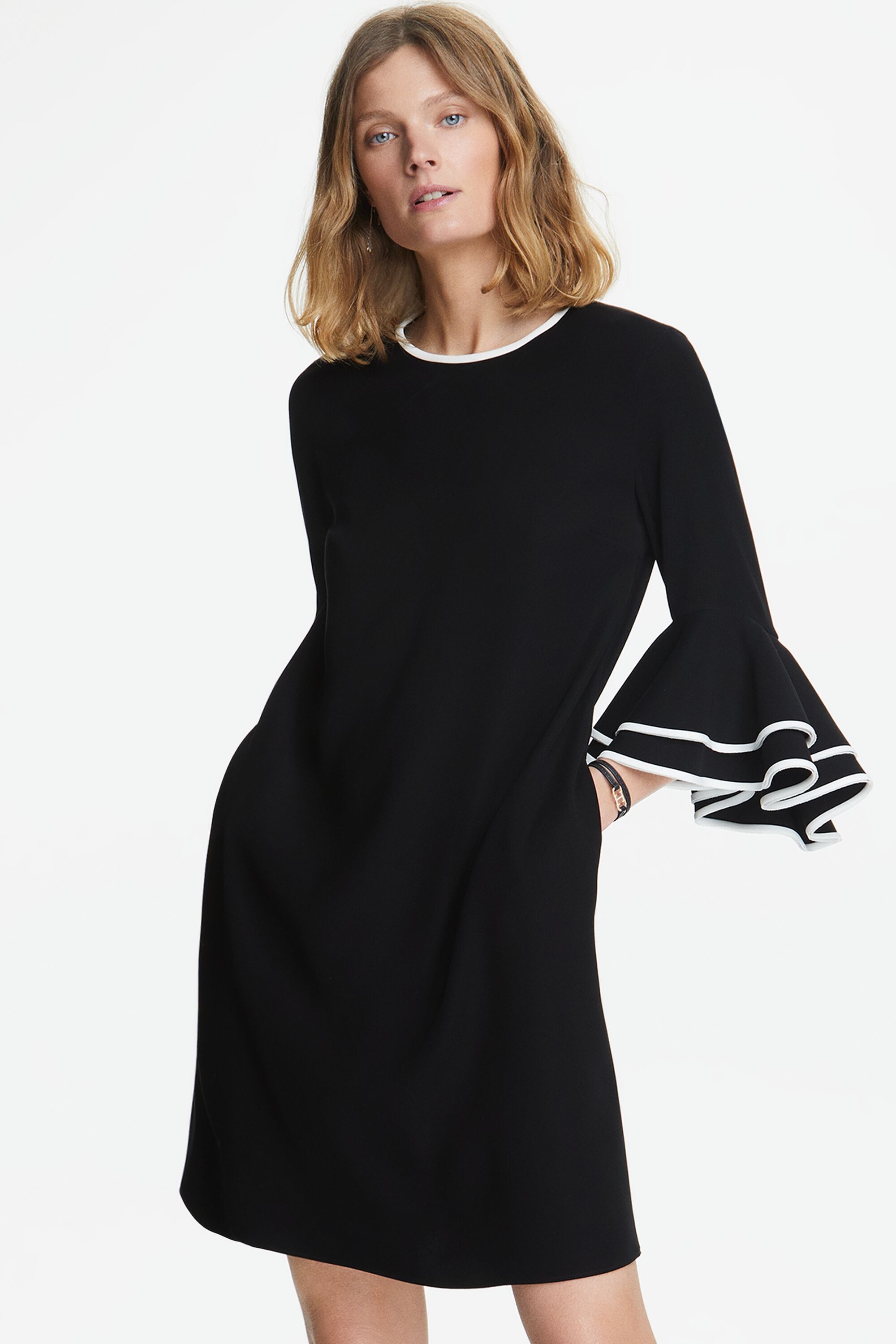 Ruffled crepe A-line dress