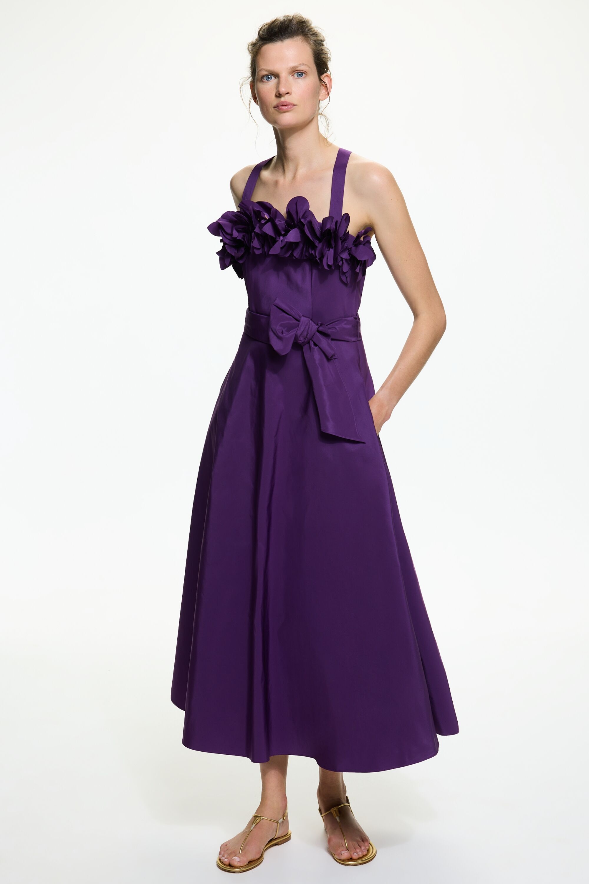 Taffeta midi dress with flowers