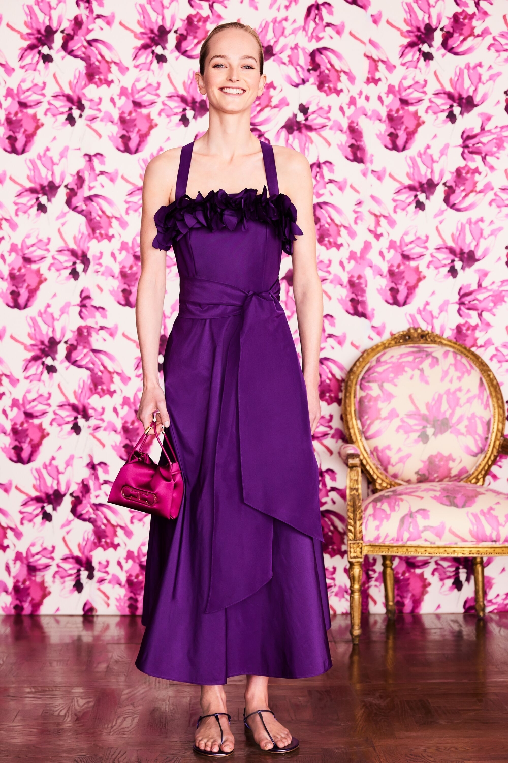 TAFFETA MIDI DRESS WITH FLOWERS