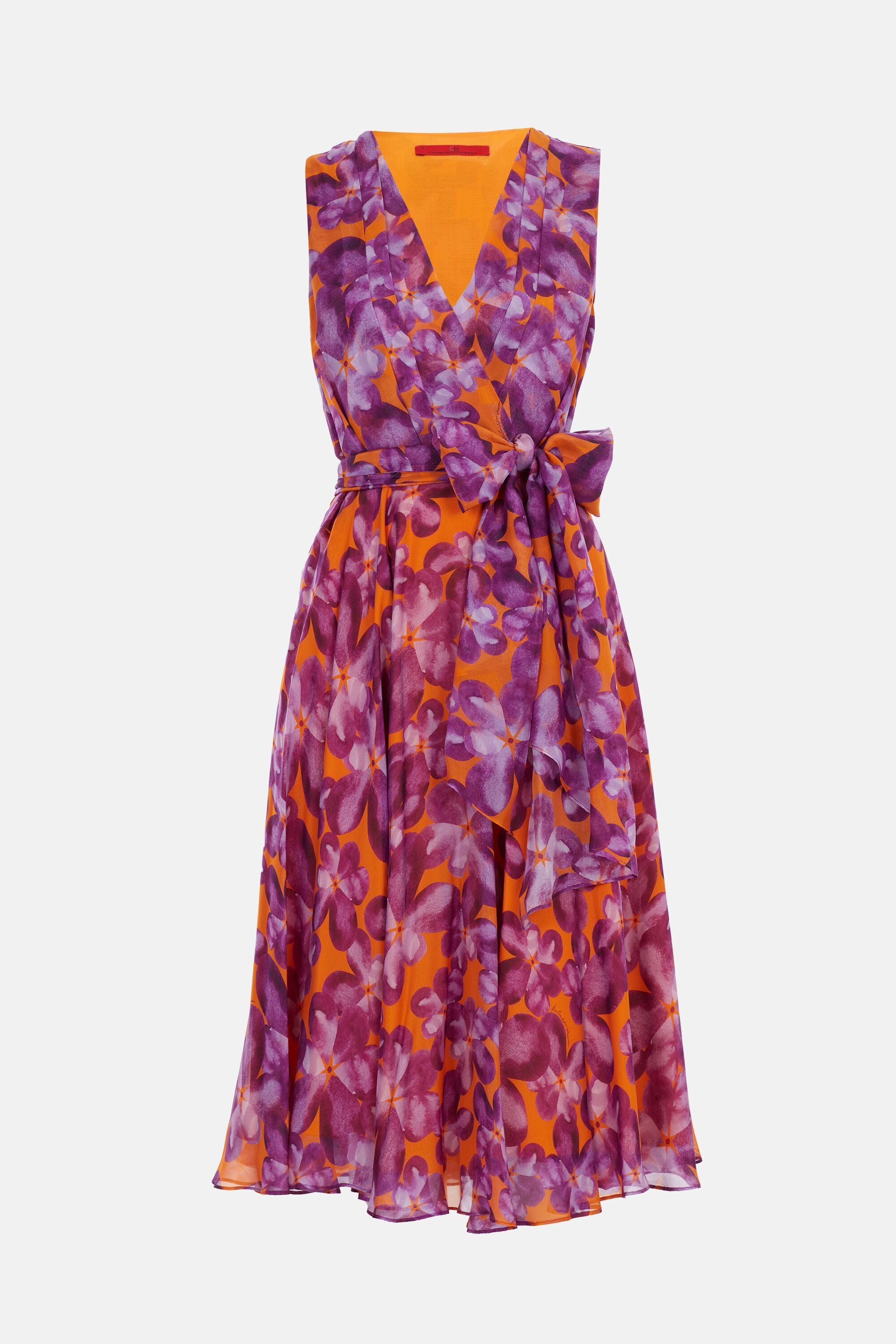 Print silk chiffon wrap dress