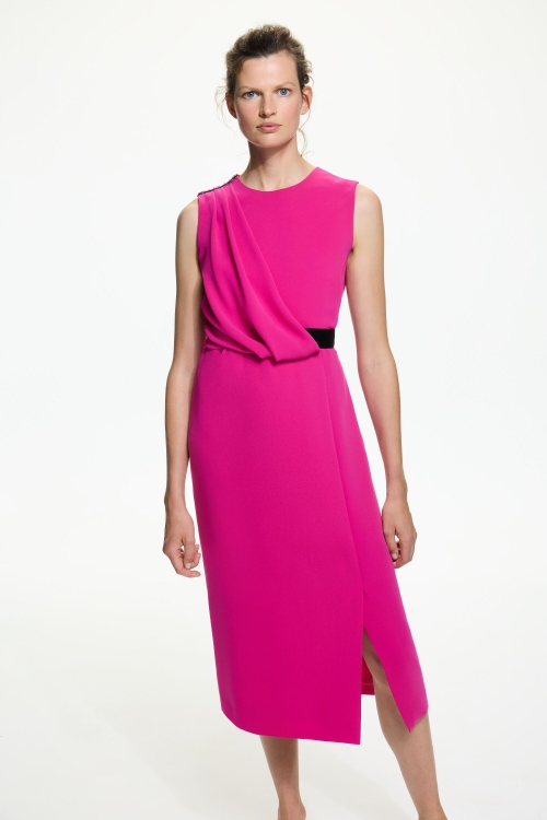 DRAPED CREPE STRAIGHT-FIT DRESS