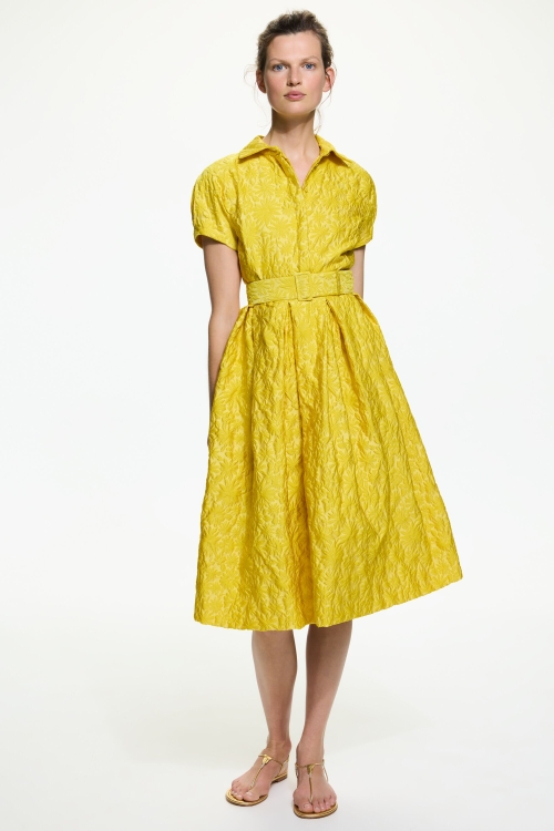 VESTIDO CAMISERO DE BROCADO CON CINTURÓN