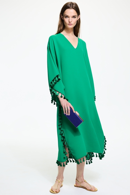 CREPE STRAIGHT-FIT MIDI KAFTAN WITH TASSELS