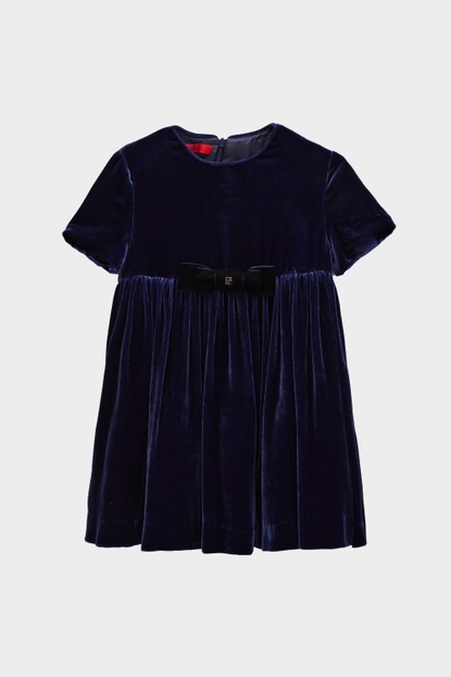 BOW-DETAILED VELVET DRESS