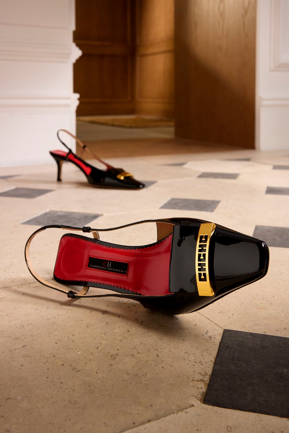 BIMBA 65 PATENT-LEATHER SLINGBACK PUMPS