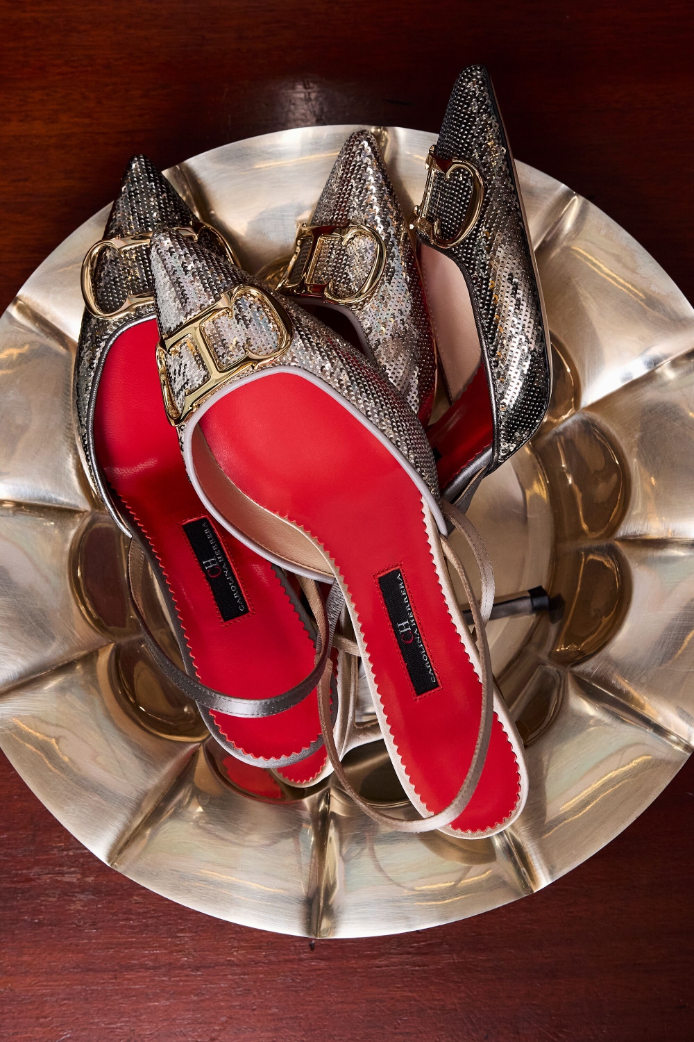 INITIALS INSIGNIA 80 SEQUINED SLINGBACK POINT-TOE PUMPS