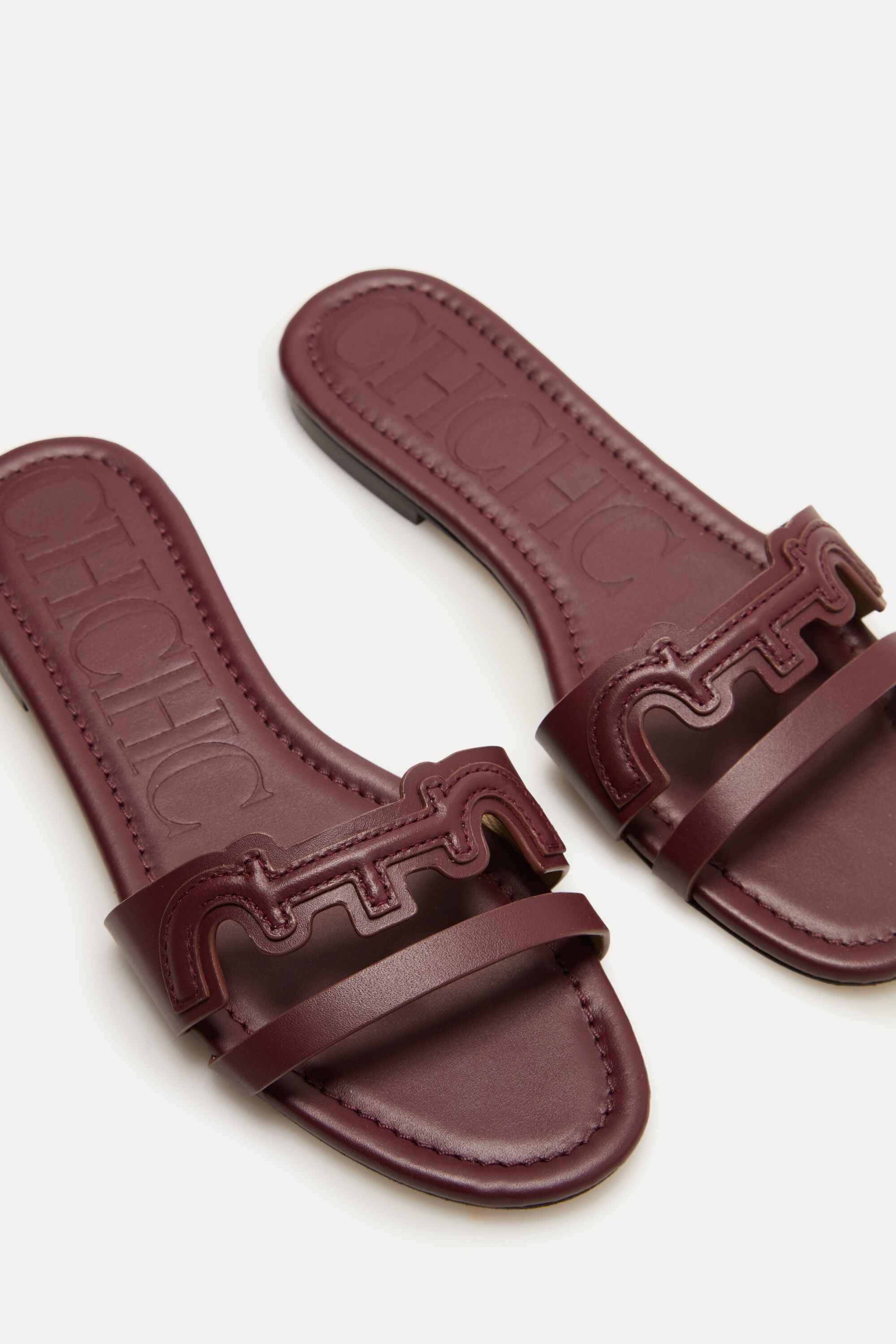 Farasha Burgundy Embossed Leather Slide SZ 12 Fendi Feel FF embossed leather slides – Luisa World main image 3