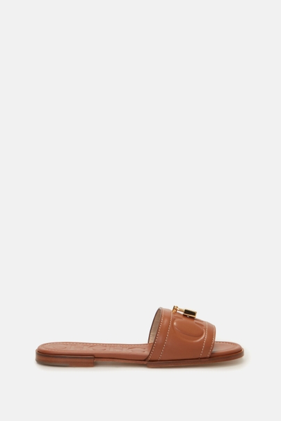 FACTORY LEATHER SLIDES - COGNAC