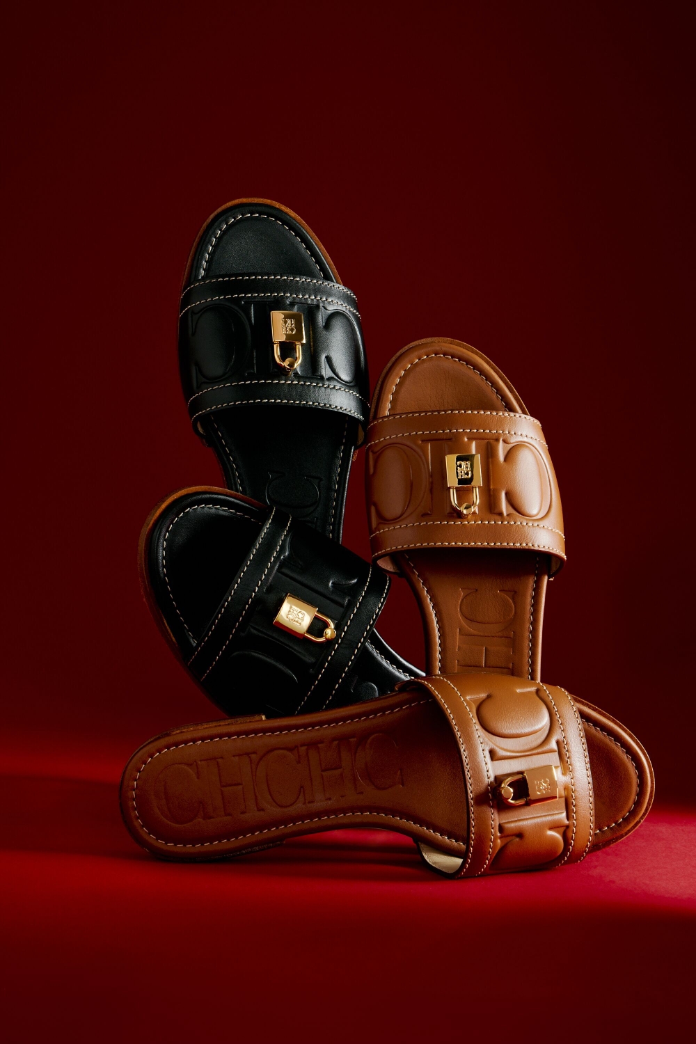 FACTORY LOCKED LEATHER SLIDES