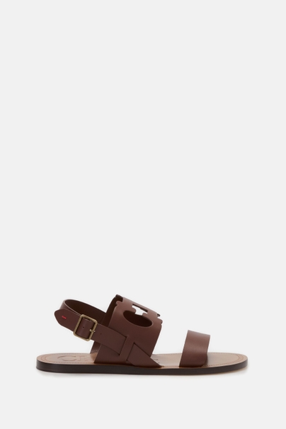 Initials Insignia Leather Sandals - BROWN
