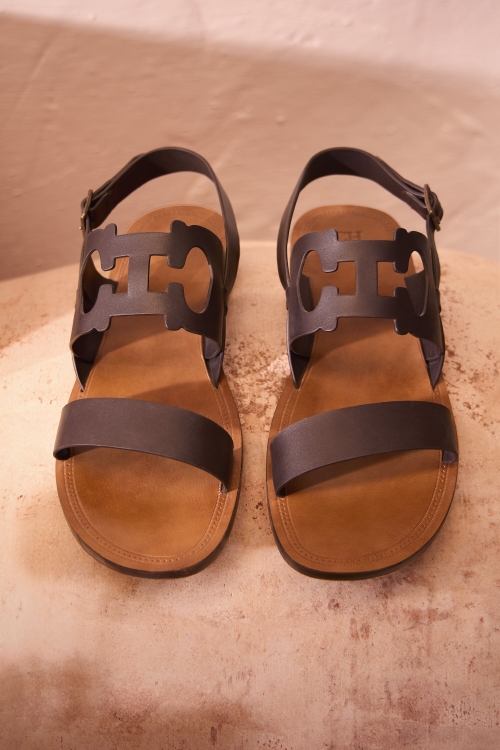 INITIALS INSIGNIA LEATHER SANDALS