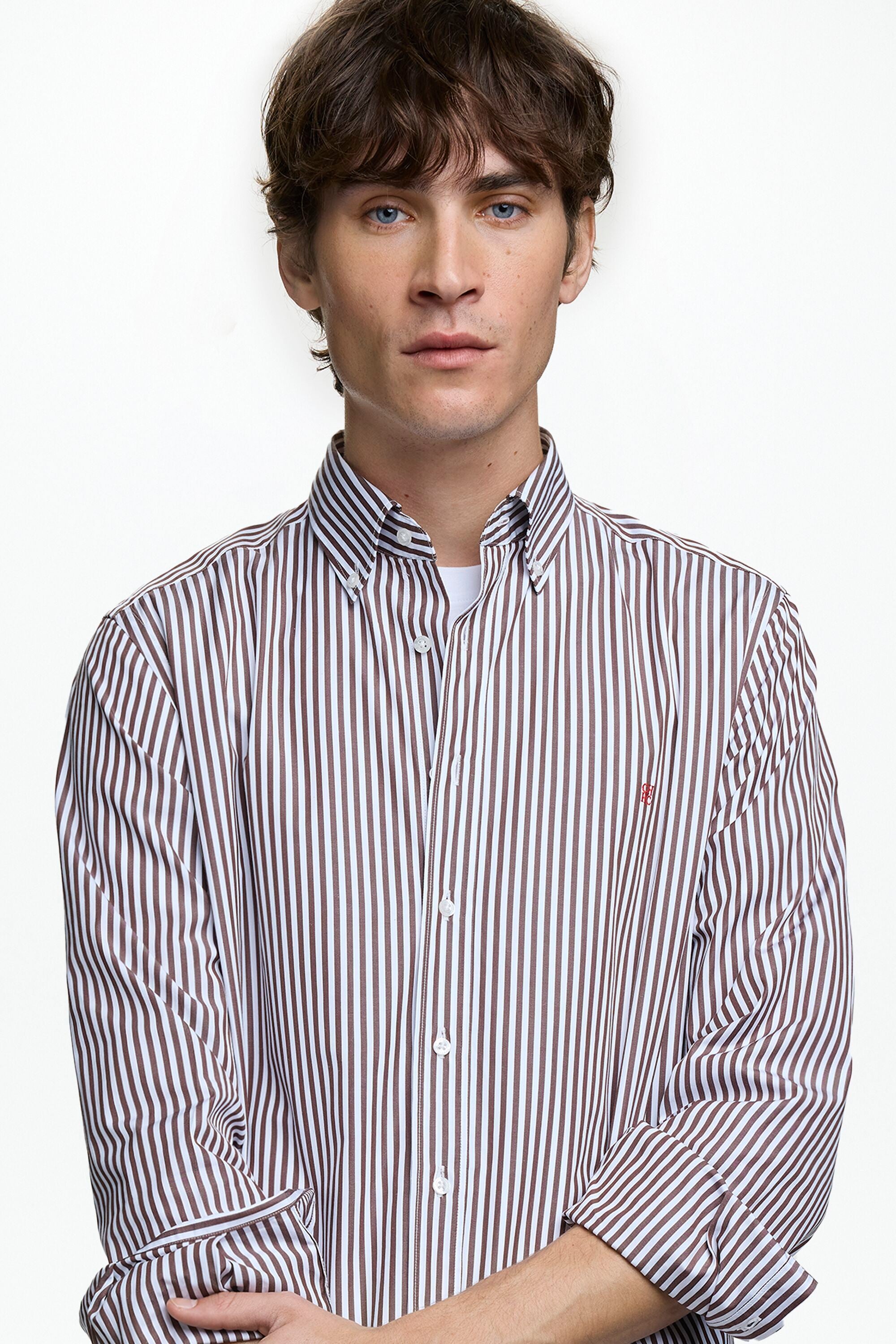 【特別送料無料！】 Candy Herrera Carolina CH - white/brown Shirt Poplin Stripe トップス