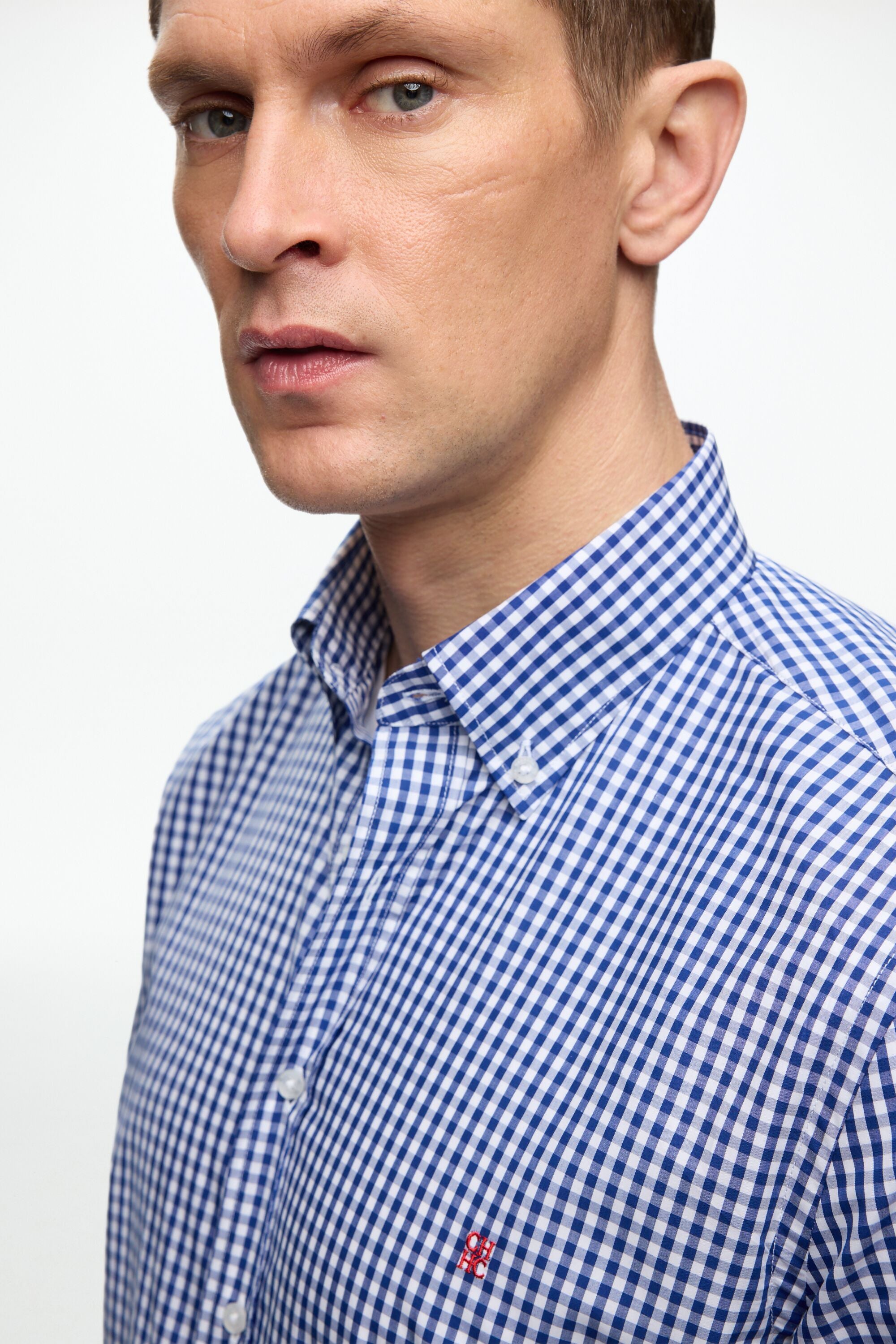 Gingham Check Poplin Shirt ink blue/white - CH Carolina