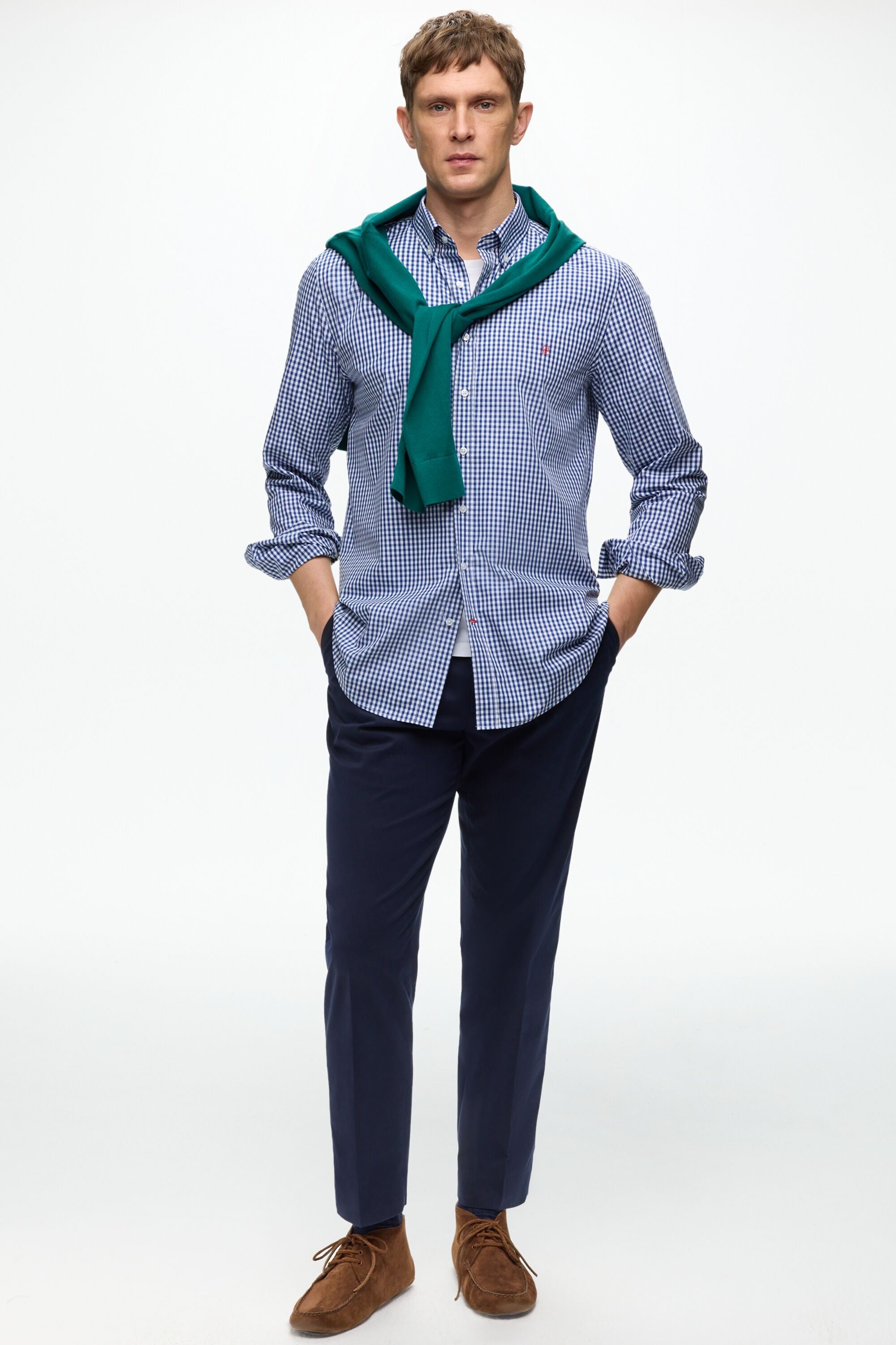 Gingham Check Poplin Shirt ink blue/white - CH Carolina