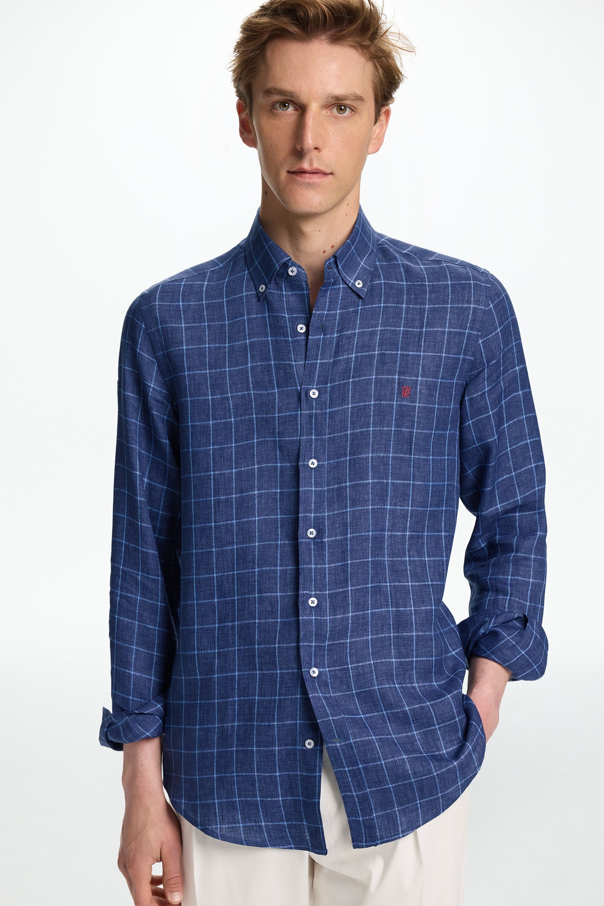 Windowpane Check Linen Shirt