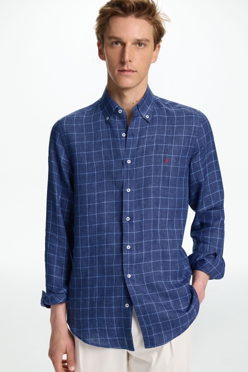 WINDOWPANE CHECK LINEN SHIRT
