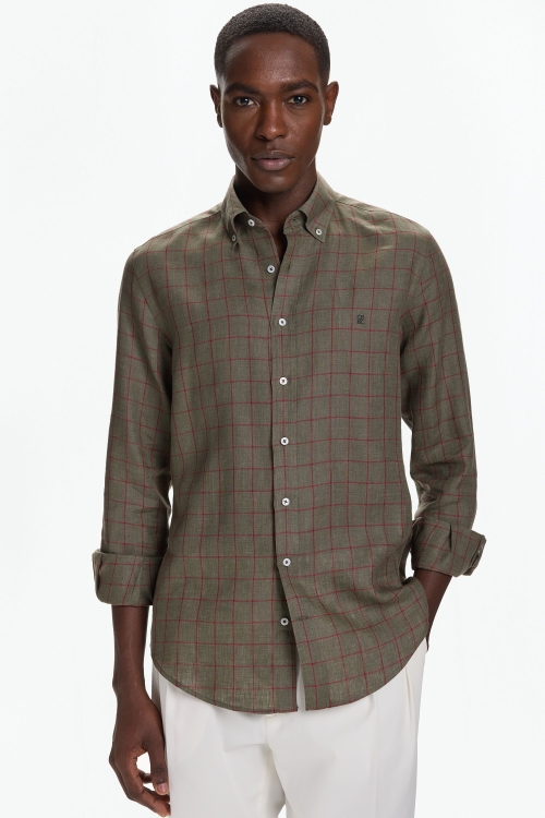 WINDOWPANE CHECK LINEN SHIRT