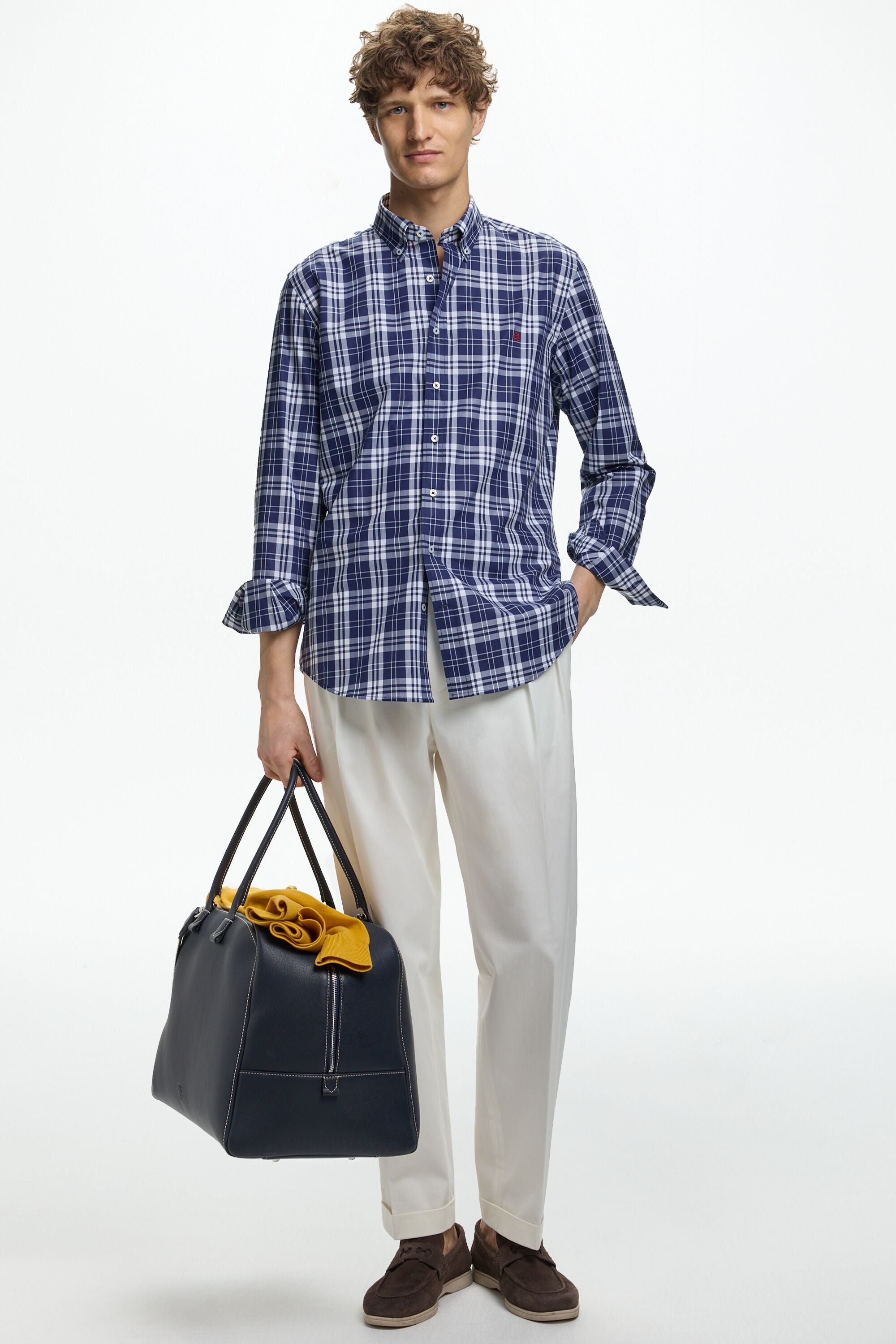Madras Check Poplin Shirt ink blue/white - CH Carolina