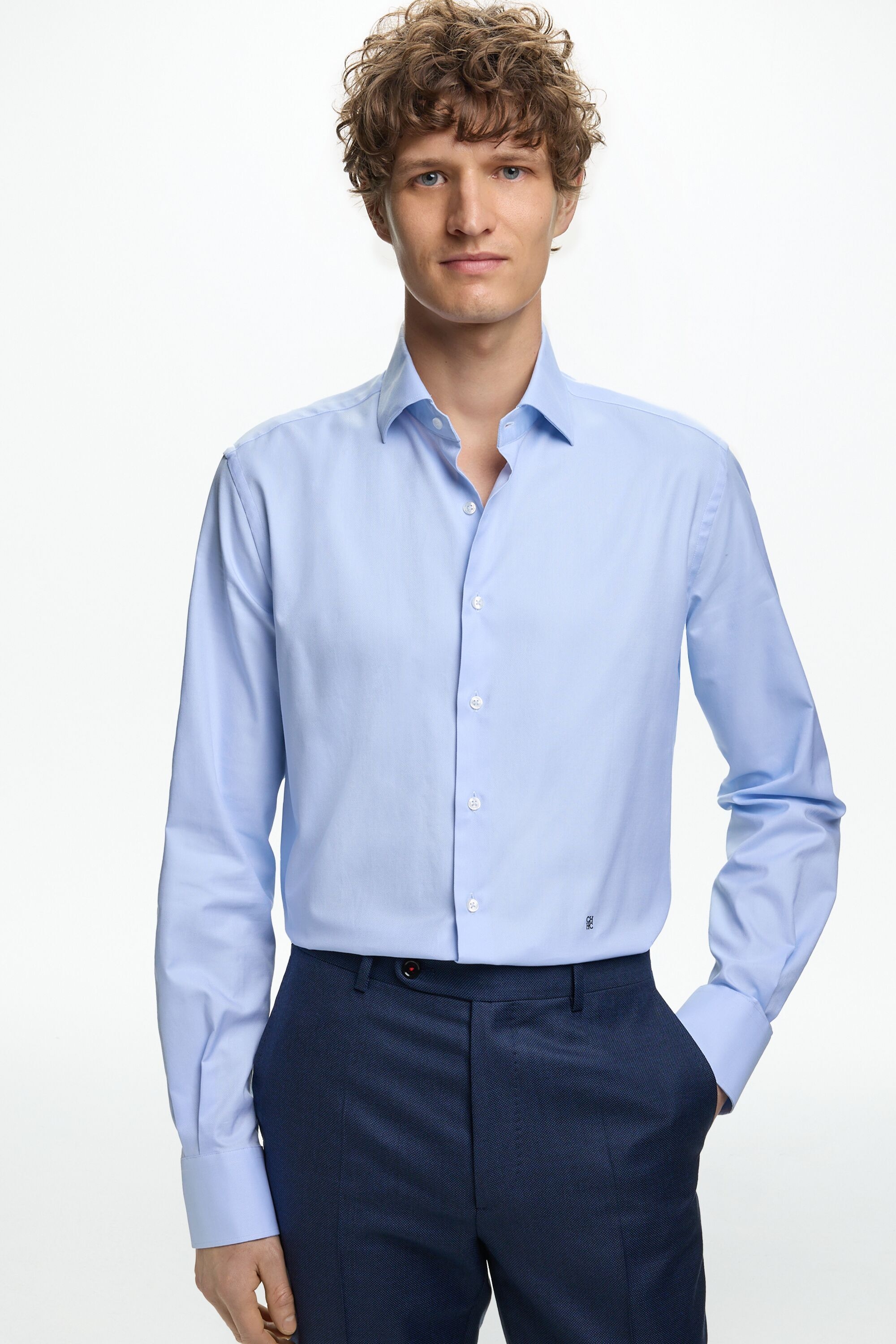 Textured Cotton Shirt with Spread Collar
