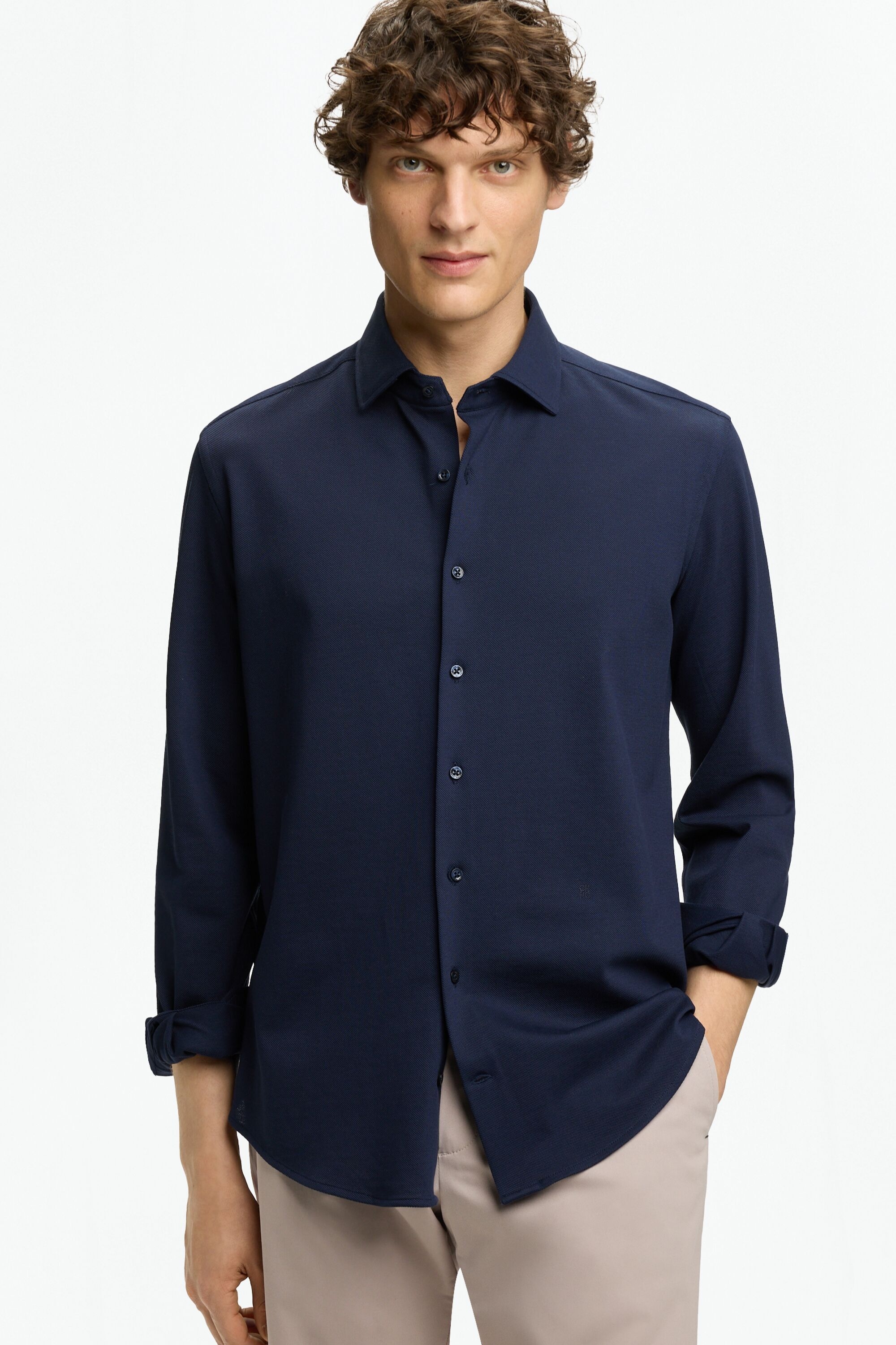 Camisa de Piqué con Cuello Italiano