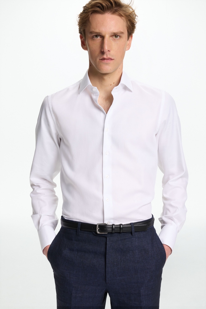 Textured Shirt with Spread Collar and Cufflinks