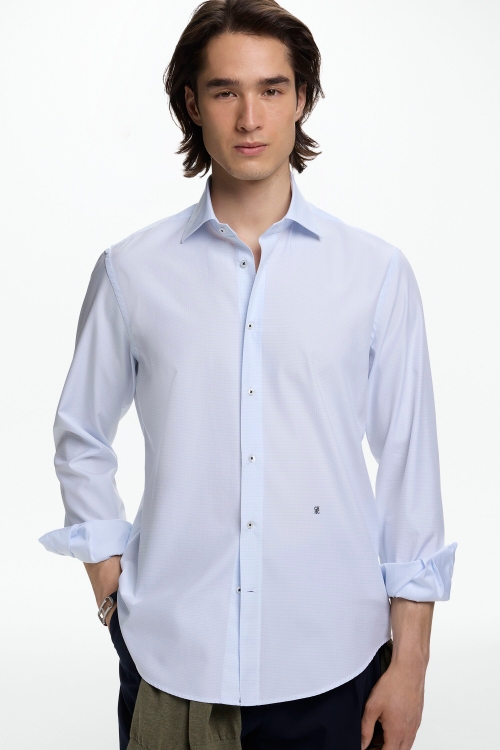 CHECKED TWILL SHIRT WITH SPREAD COLLAR