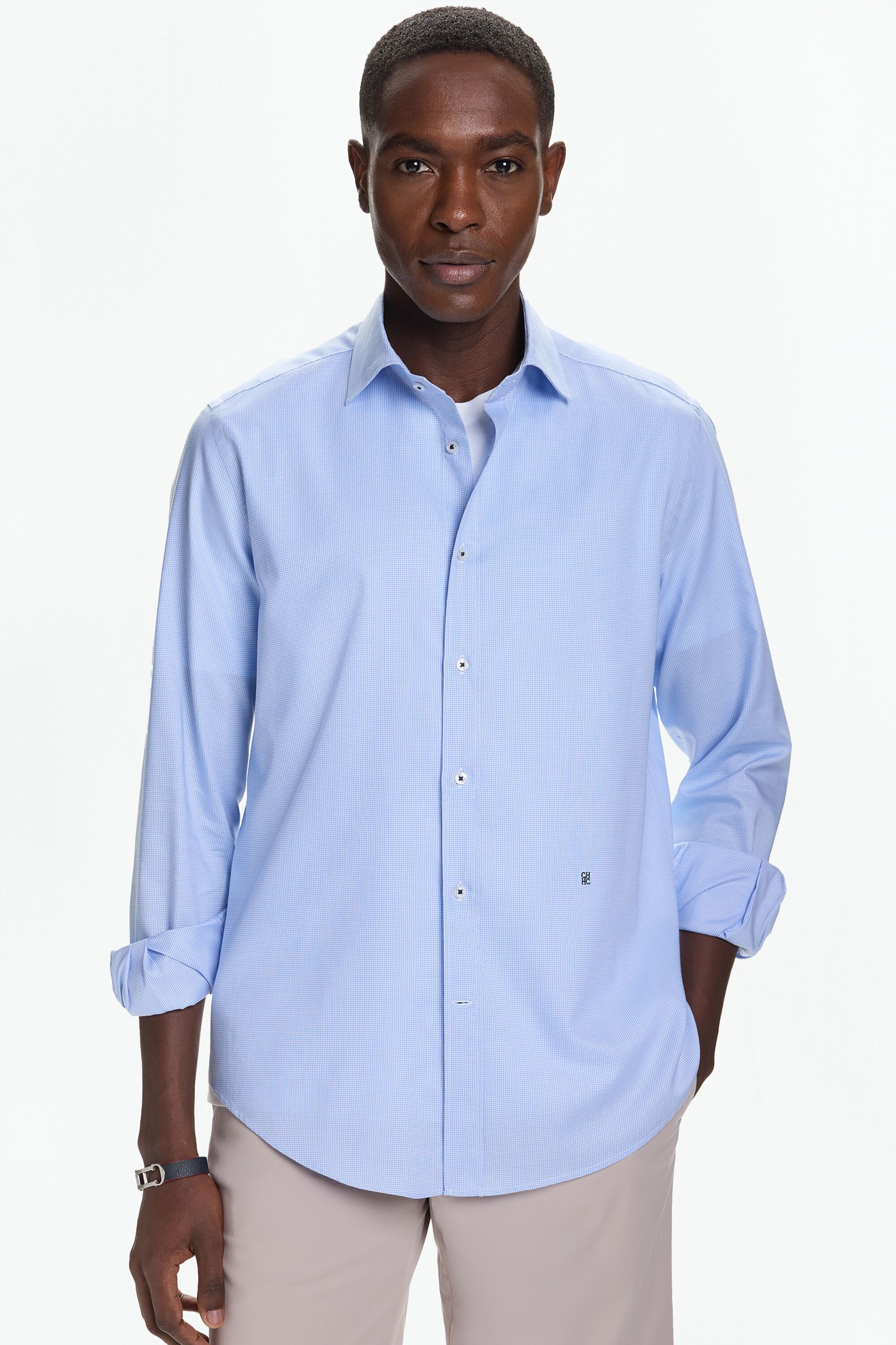 Houndstooth Oxford Shirt with Spread Collar