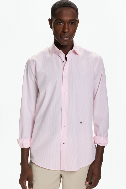 CAMISA DE POPELÍN DE RAYAS CUELLO ITALIANO