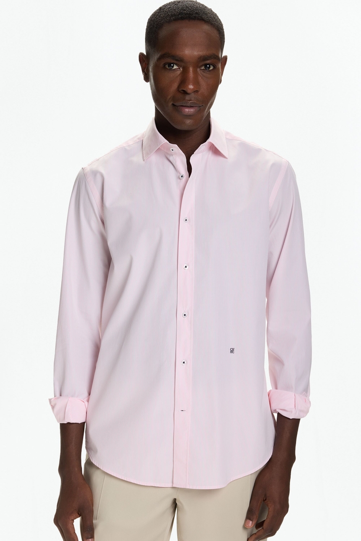Camisa de Popelín de Rayas Cuello Italiano