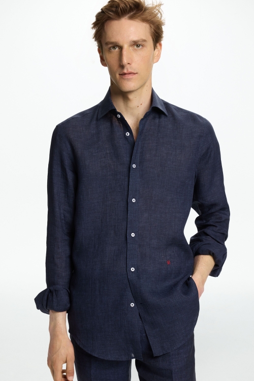 LINEN SHIRT WITH SPREAD COLLAR
