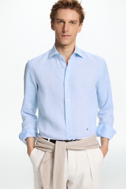 LINEN SHIRT WITH SPREAD COLLAR