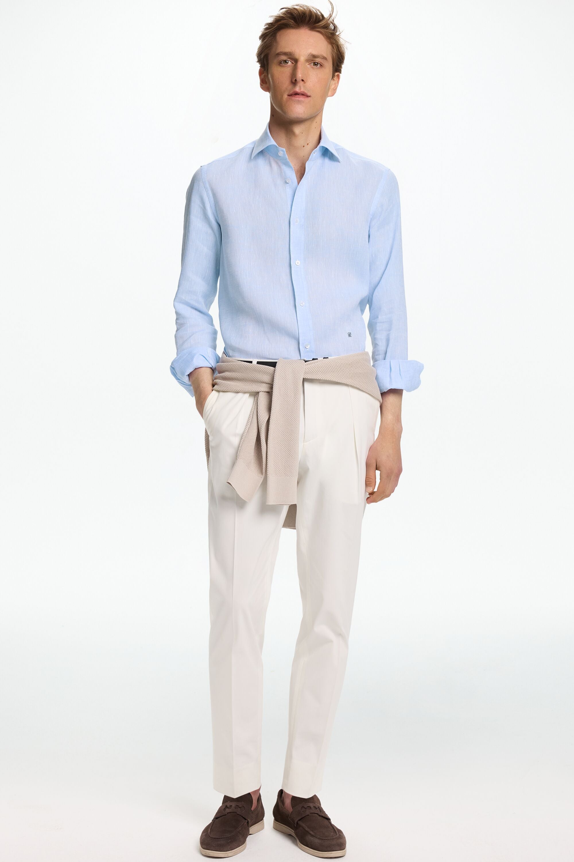 Linen Shirt with Spread Collar sky blue - CH Carolina Linen Shirt with Spread Collar sky blue - CH Carolina