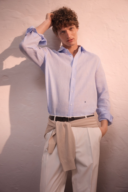 LINEN SHIRT WITH SPREAD COLLAR