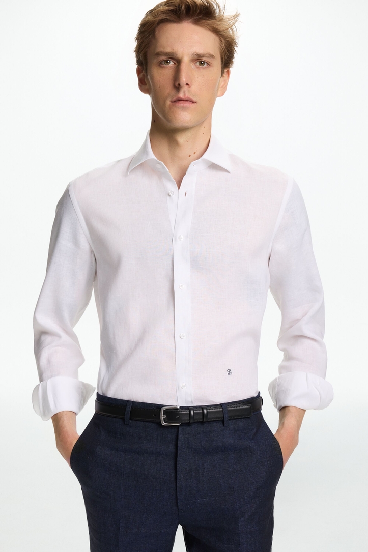 Camisa de Lino con Cuello Italiano