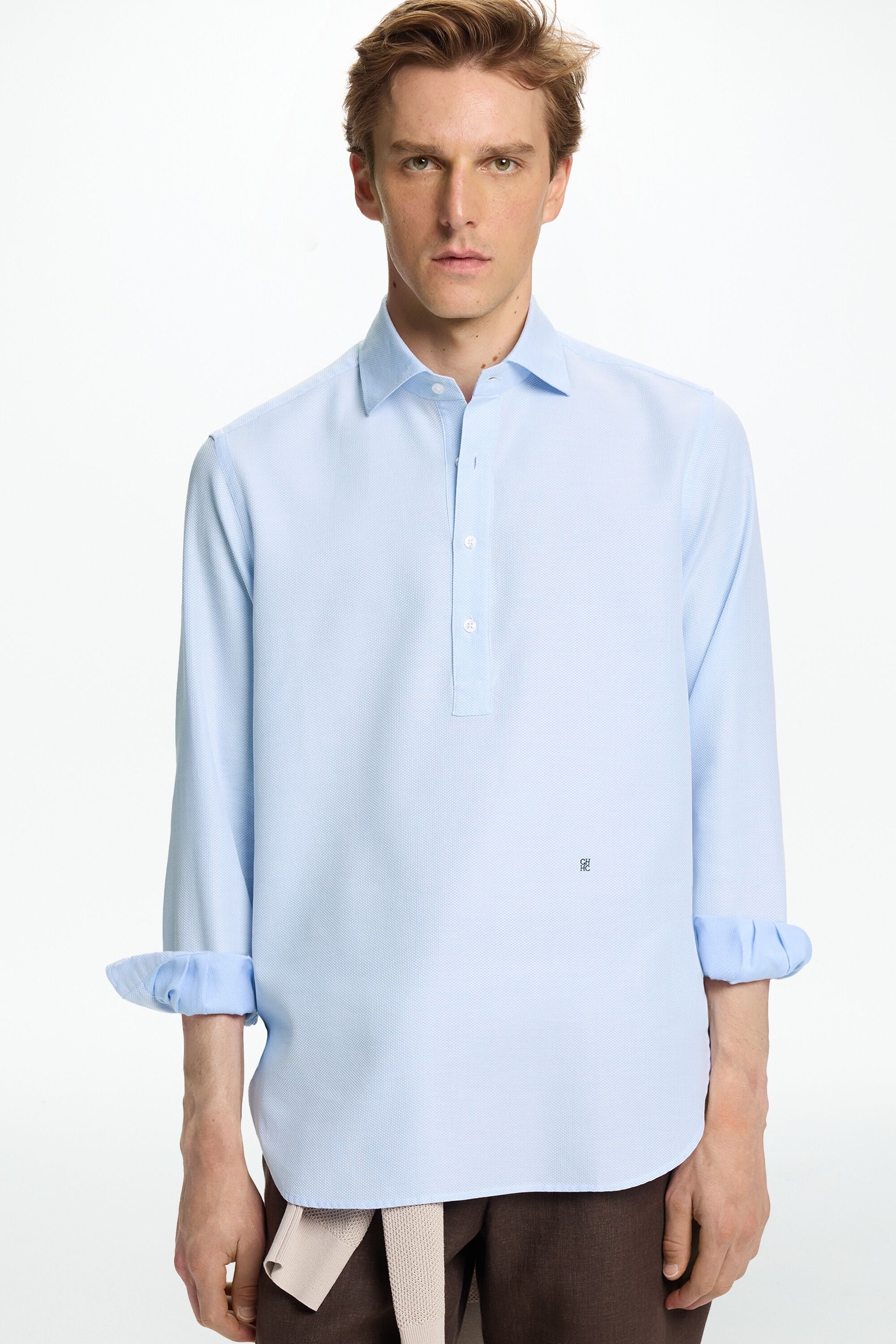 Textured Cotton Half-Placket Shirt